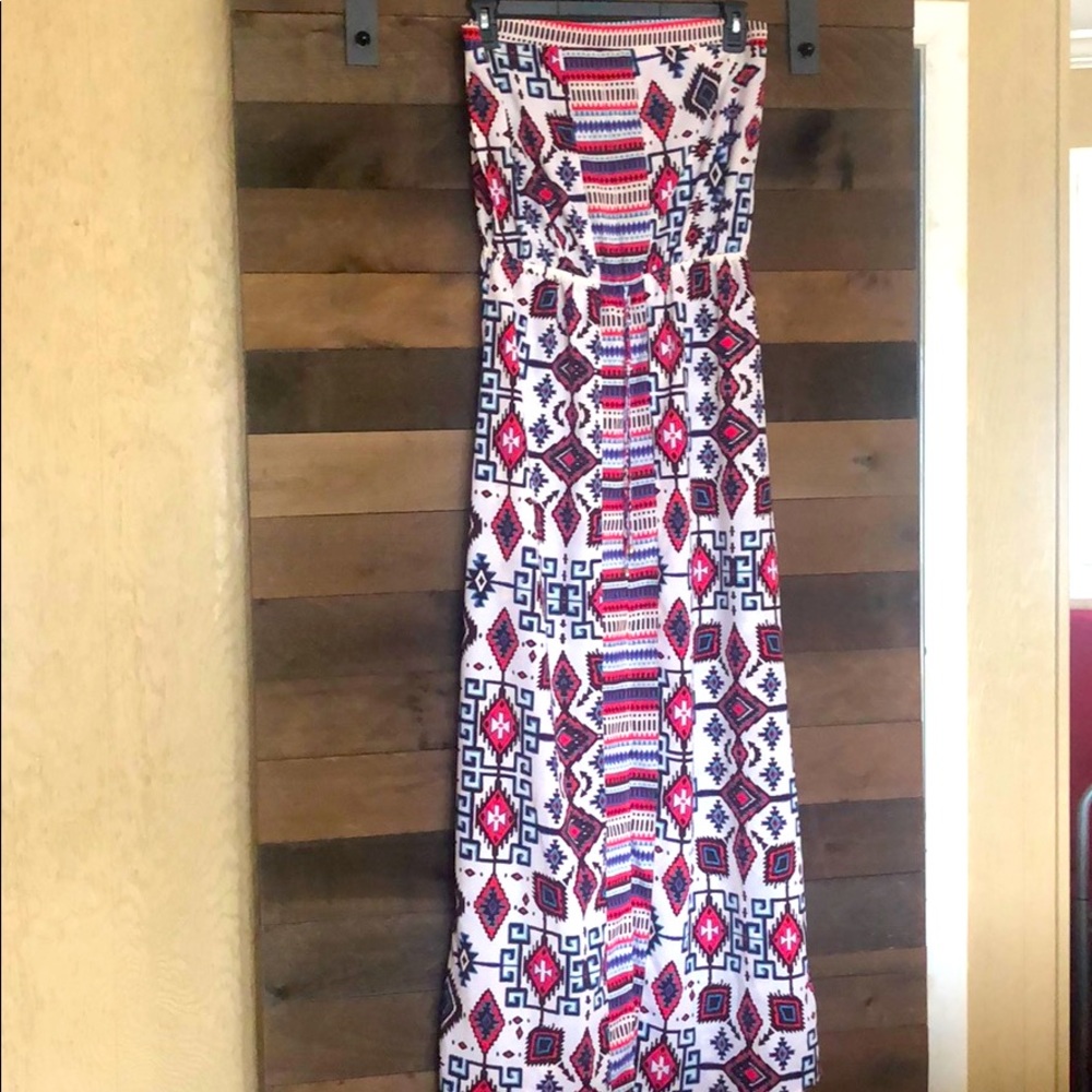 Southwestern print Strapless Maxi Dress - L